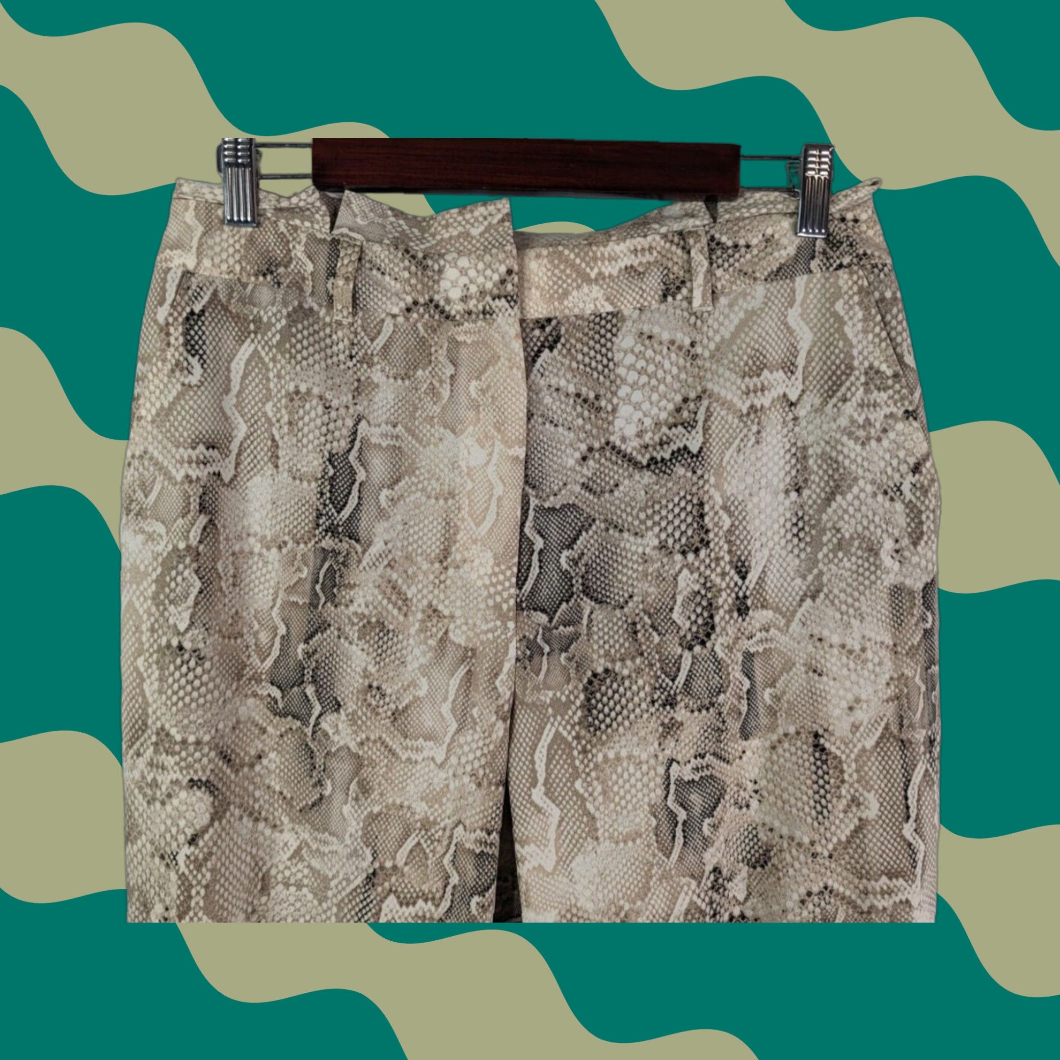 White House Black Market White House Black Market Pants Paperbag Tapered Ankle Snake Print Womens 8 Brown Polyester Spandex Chiffon Regular 8 Womens Size 30" / US 8 / IT 44 - 1 Thumbnail