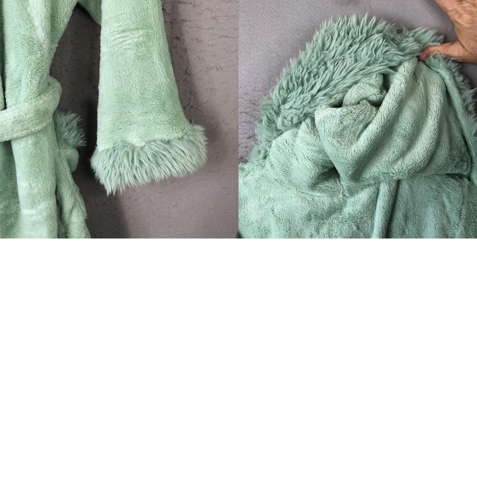 Vintage LYCY Robe Womens S/M Green Faux Fur Trim Hooded Plush Fleece Lounge Cozy Bath Size ONE SIZE - 11 Thumbnail