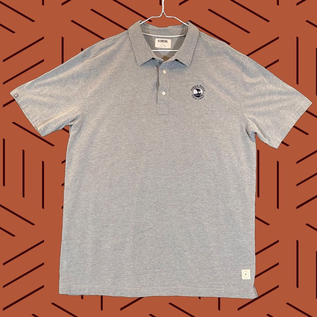 Vintage Linksoul Polo Mens XL Gray Pebble Beach Tempus Fugit Golf Shirt S/S Casual Classic Logo Sports Mens Size US XL / EU 56 / 4 - 1 Thumbnail