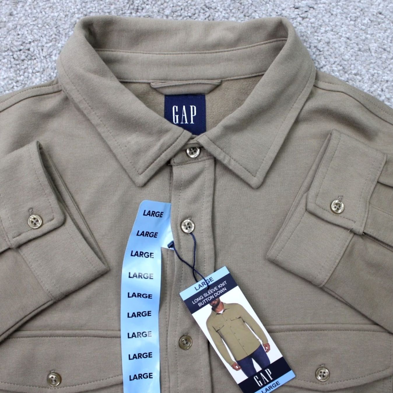 Gap Gap Shirt Mens Large Beige Long Sleeve Button-Down Knit Pockets NWT Size US L / EU 52-54 / 3 - 2 Thumbnail