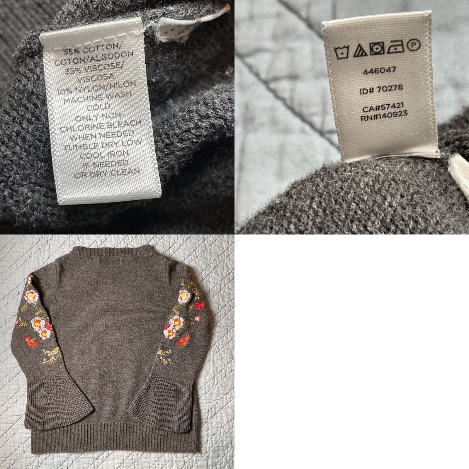 Loft VINTAGE LOFT Sweater PS Charcoal Bell Sleeve Crochet Embroidered Cotton Knit Pullover Ladies Size S / US 4 / IT 40 - 8 Thumbnail
