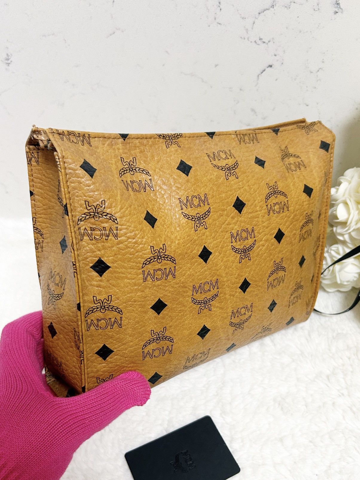 MCM Authentic MCM Cognac Monogram XL Cosmetic Bag / Clutch Size ONE SIZE - 1 Thumbnail
