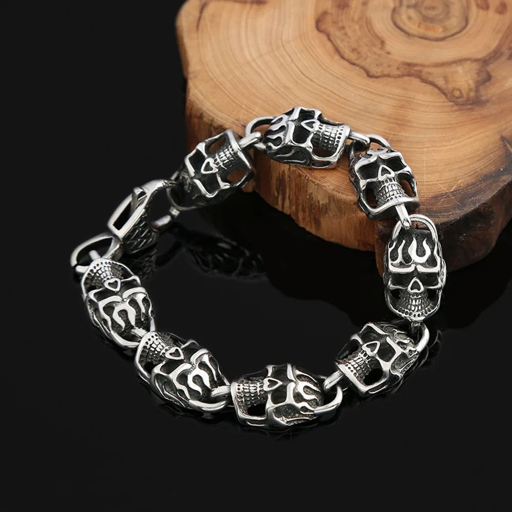 Jewelry Hip Hop Skeleton Skull Stainless Steel Bracelet Size ONE SIZE - 3 Thumbnail
