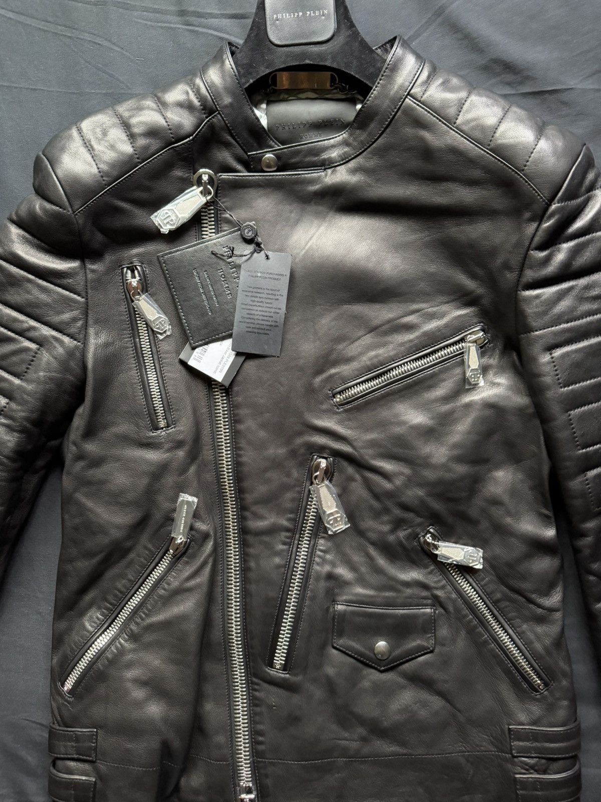 Philipp Plein Philipp Plein Lambskin Leather Biker Jacket Black / XL Size US XL / EU 56 / 4 - 5 Thumbnail