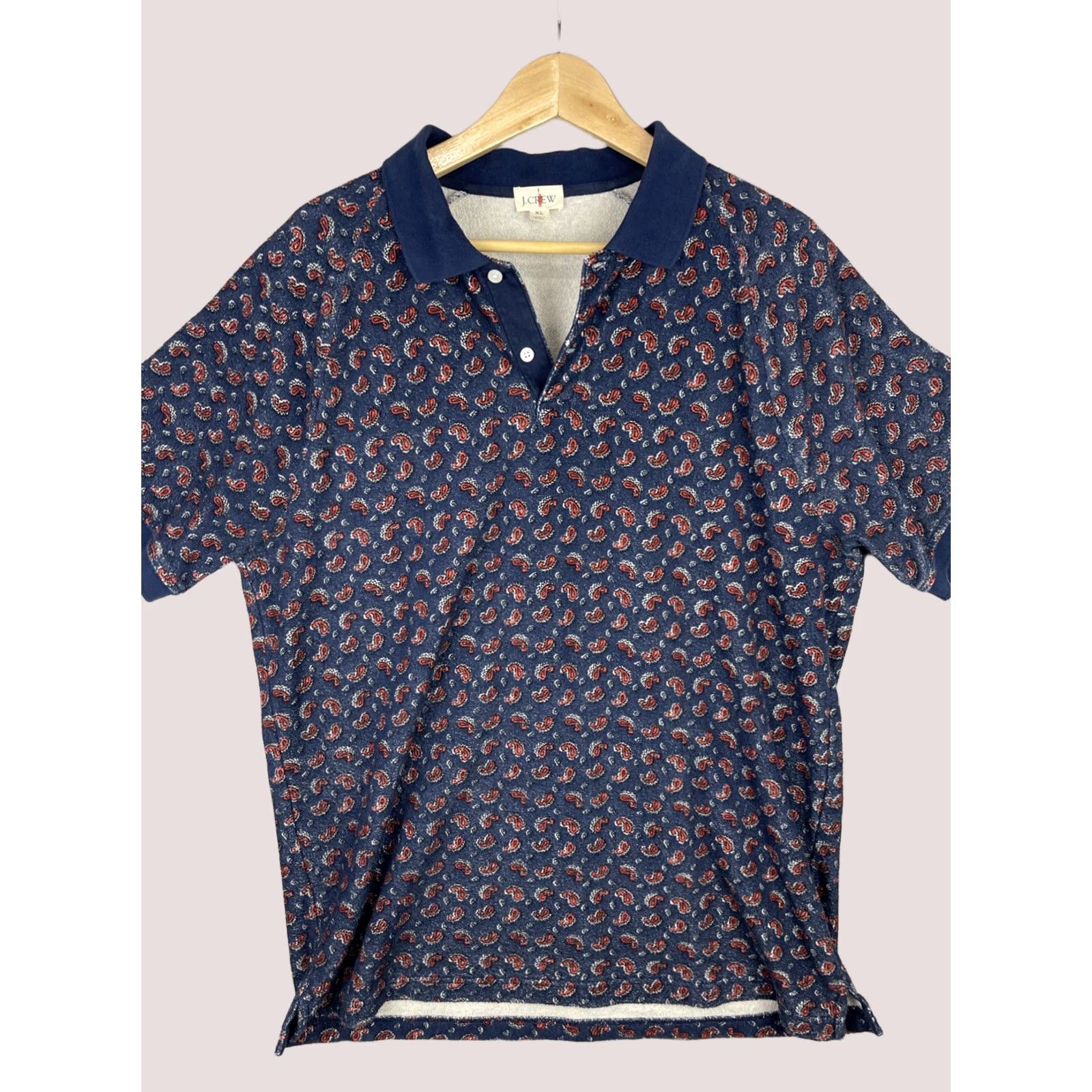 J.Crew J.CREW Polo Shirt Mens XL Blue Paisley Knit Toweling Oarsman Shirt Size US XL / EU 56 / 4 - 1 Thumbnail