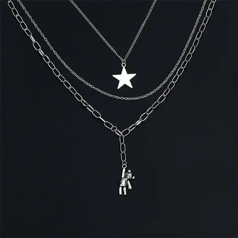 Jewelry × Vintage Vint Necklace Cold Wind Rabbit Pentagram Pendant Multi Layer Size ONE SIZE - 4 Thumbnail