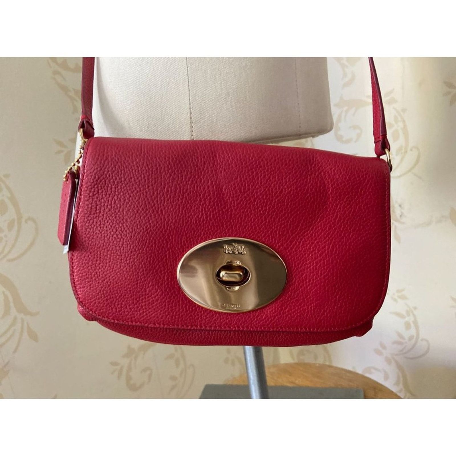 Coach New NWT Coach Red Leather Brass Turn Lock Crossbody Handbag Size ONE SIZE - 1 Thumbnail