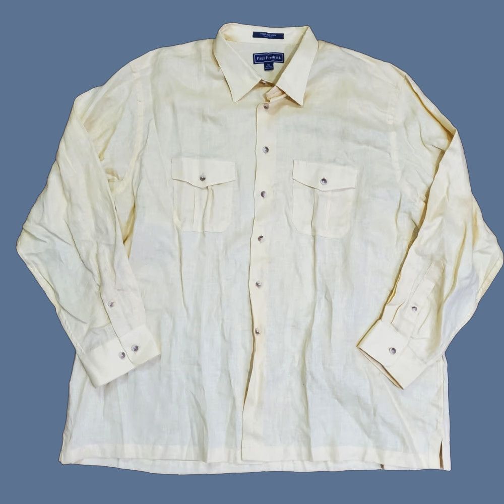 Vintage Paul Fredrick Shirt Mens 2XL Yellow 100% Linen Long Sleeve Button Front Casual Size US XXL / EU 58 / 5 - 1 Thumbnail