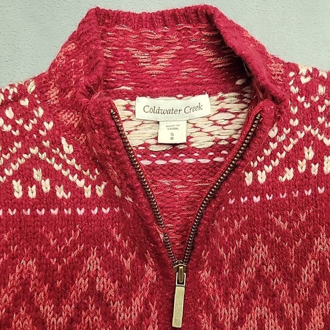 Coldwater Creek VINTAGE Coldwater Creek Sweater Womens S Red Wool Alpaca Cashmere Zip Fair Isle Nordic Shirt Womens S Red Wool Alpaca Cashmere Zip Fair Isle Nordic Size S / US 4 / IT 40 - 4 Thumbnail