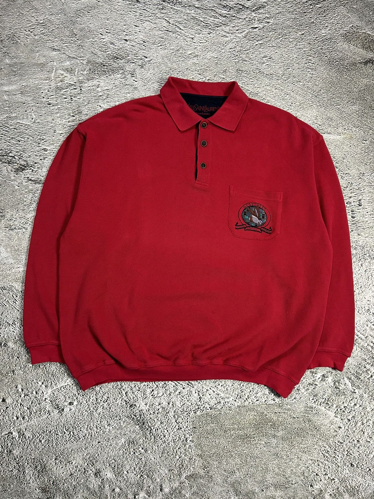 Vintage YSL red sweatshirt polo vintage Yves Saint Laurent 90s Size US XXL / EU 58 / 5 - 1 Thumbnail