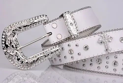 Other 105 cm Punk Rhinestone White Belt Size ONE SIZE - 5 Thumbnail