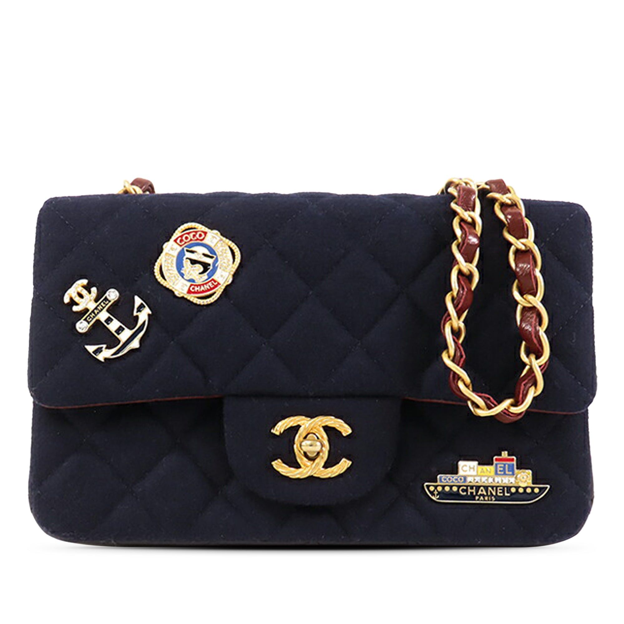 Chanel Mini Rectangular Classic Jersey Sailor Single Flap Blue
