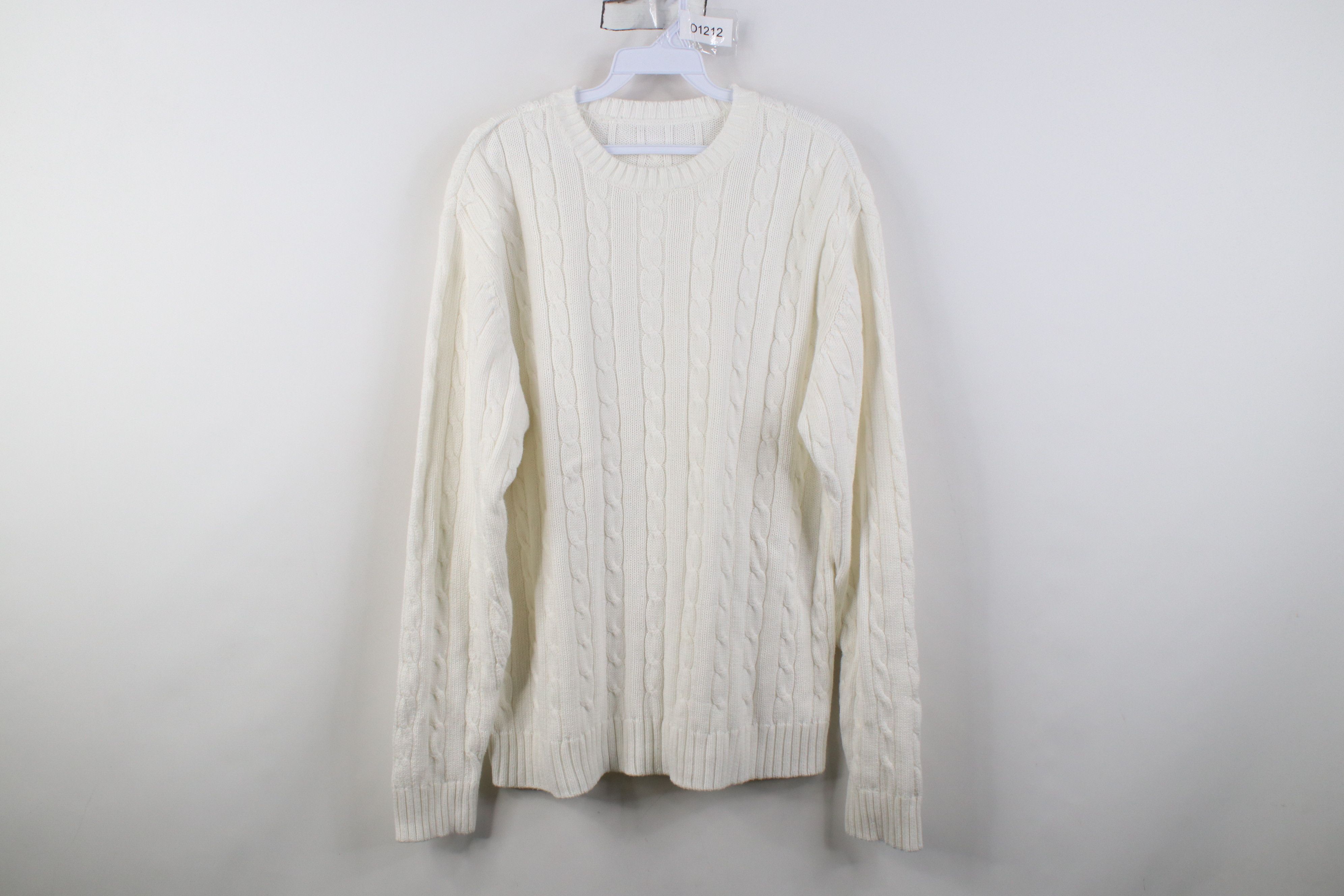 Vintage Vintage 90s Streetwear Cable Knit Crewneck Sweater White Size US M / EU 48-50 / 2 - 1 Thumbnail