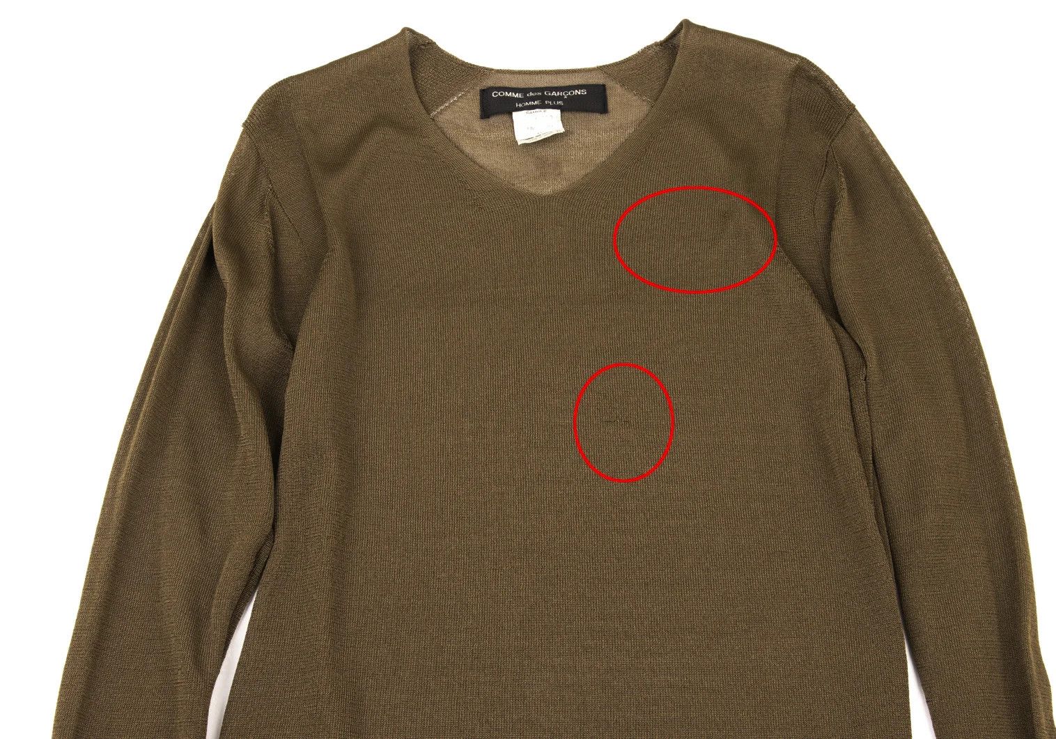 Comme des Garcons Homme Plus V-Neck Sheer Stretch Knit Sweater in Khaki, Size M Size US M / EU 48-50 / 2 - 2 Thumbnail