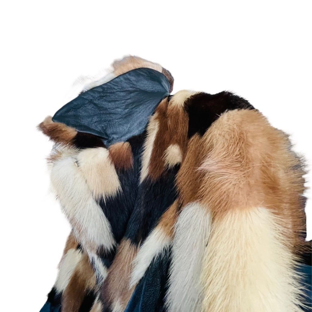 Vintage FUR COAT Genuine Y2K Vintage Rabbit Fur Leather Patchwork Long Belted Winter Coat Jacket Size XL / 14-16 Size L / US 10 / IT 46 - 9 Thumbnail