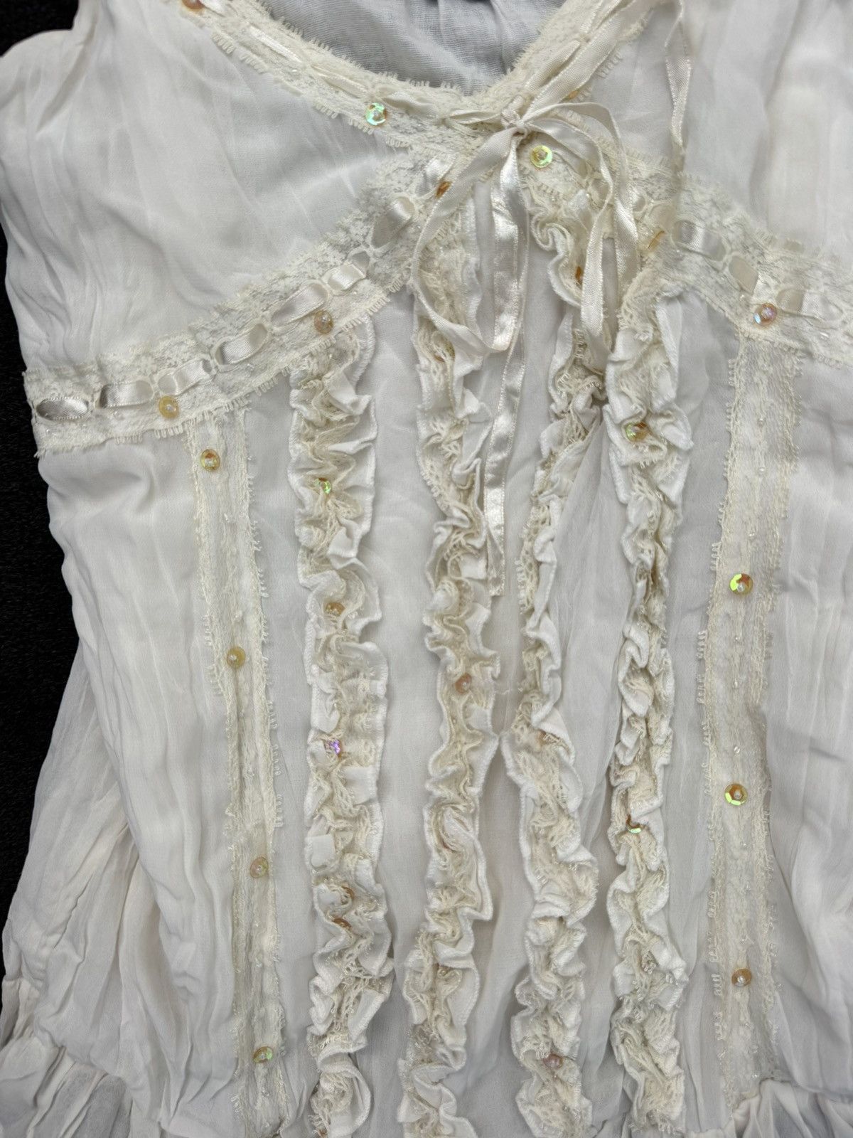 Designer Beaded White/Cream singlet Top Size S / US 4 / IT 40 - 3 Thumbnail