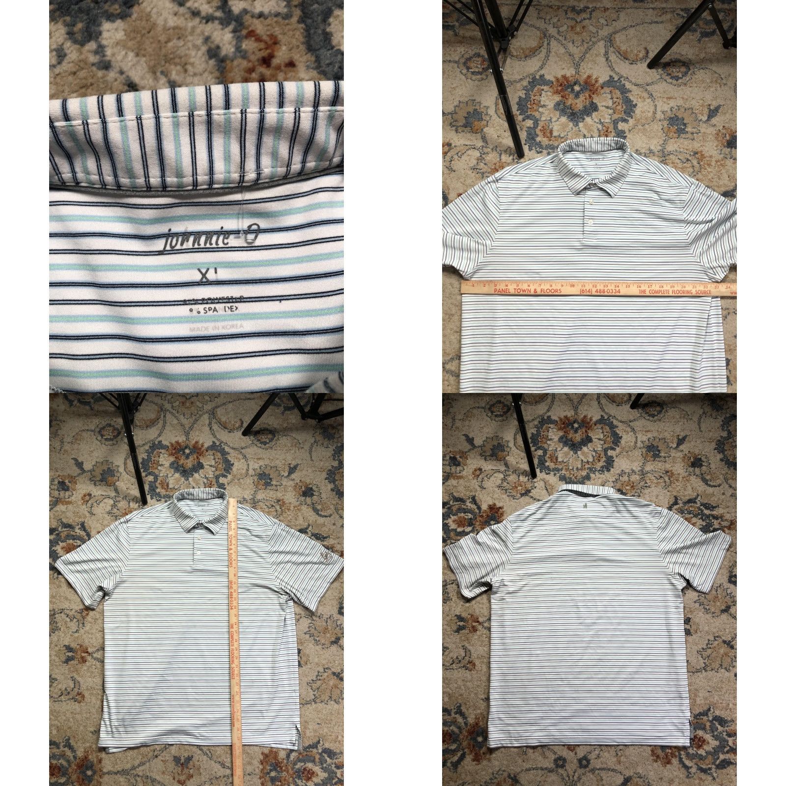 johnnie-O johnnie-O Polo Shirt Mens XL White Blue Green Stripe Golf Performance Stretch Polo Shirt Mens XL White Blue Green Stripe Golf Nike Size US XL / EU 56 / 4 - 8 Thumbnail