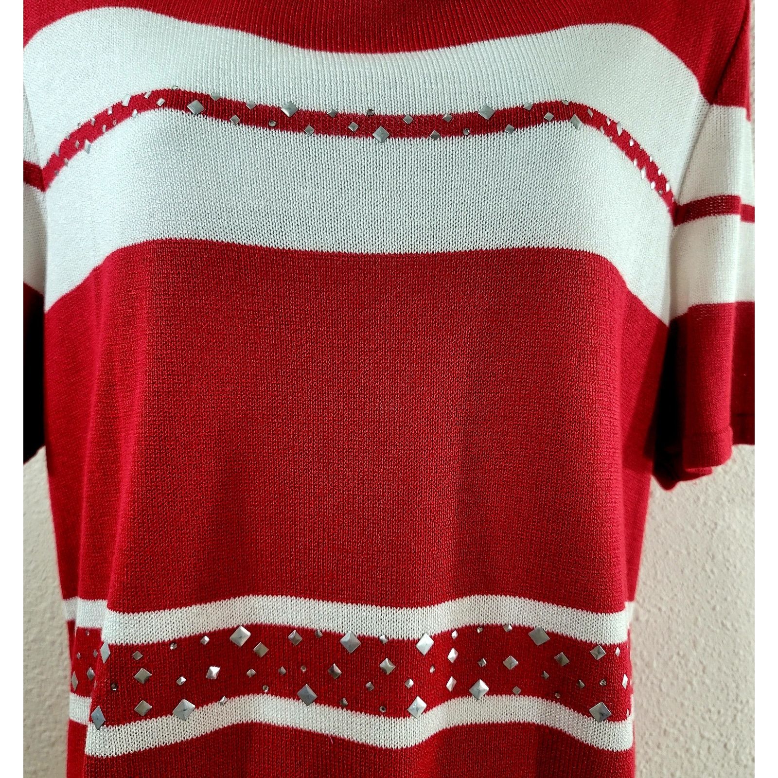 Other Philippe Marques Red White Rhinestone Stud Top 14 Stretch Size XL / US 12-14 / IT 48-50 - 3 Thumbnail
