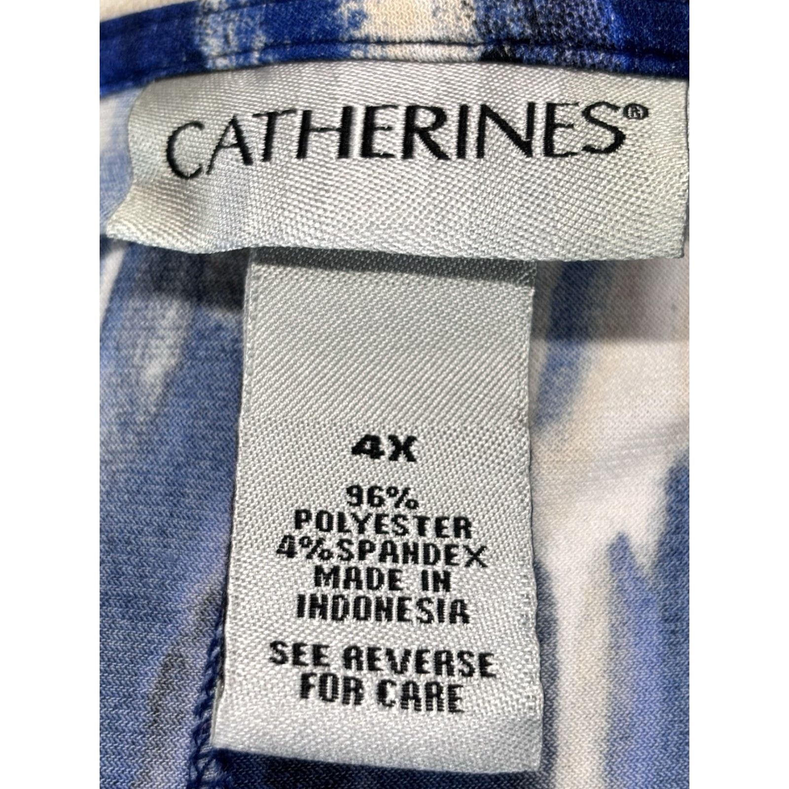 Vintage Catherine’s Shirt Women 4X Plus Blue Tunic Geometric 3/4 Sleeve Stretch Pullover V-Neck Size XXL / US 16-18 / IT 52-54 - 8 Thumbnail