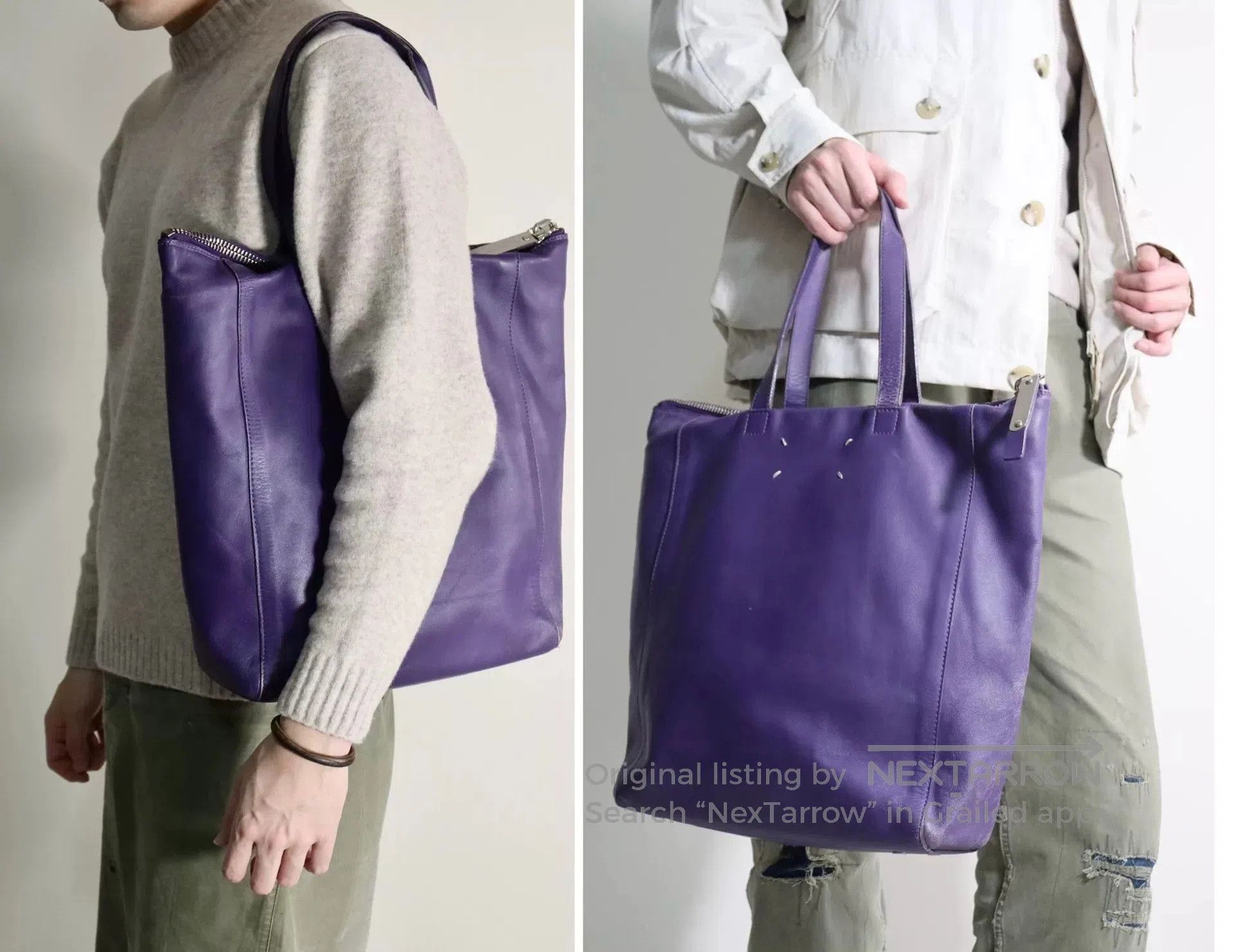 Maison Margiela Maison Margiela Purple Leather Tote Bag. Size ONE SIZE - 1 Thumbnail