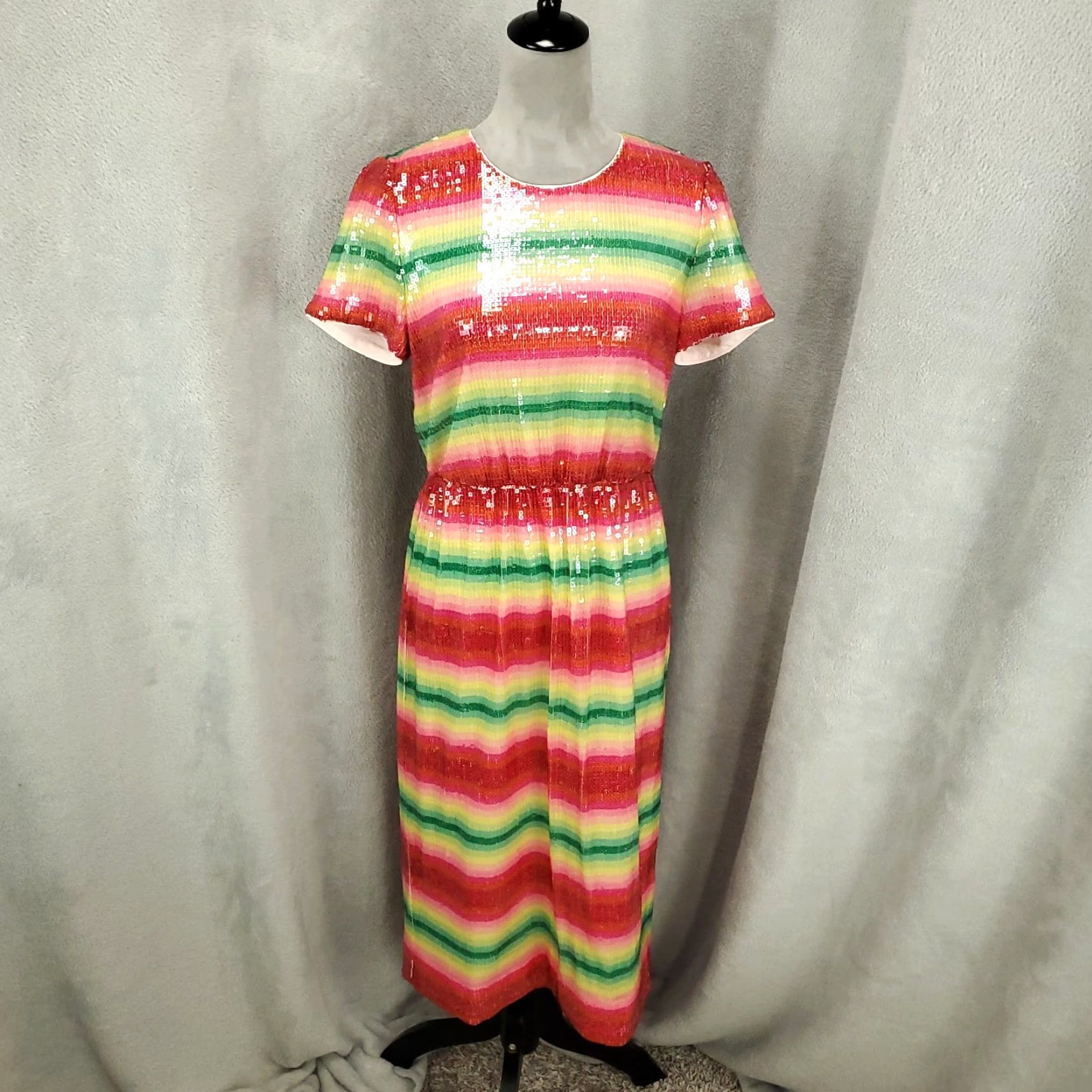 J.Crew J.CREW Dress New Sequin Rainbow Striped Sparkle Sequin Dress Size 4 Watermelon Barbiecore Size S / US 4 / IT 40 - 2 Thumbnail