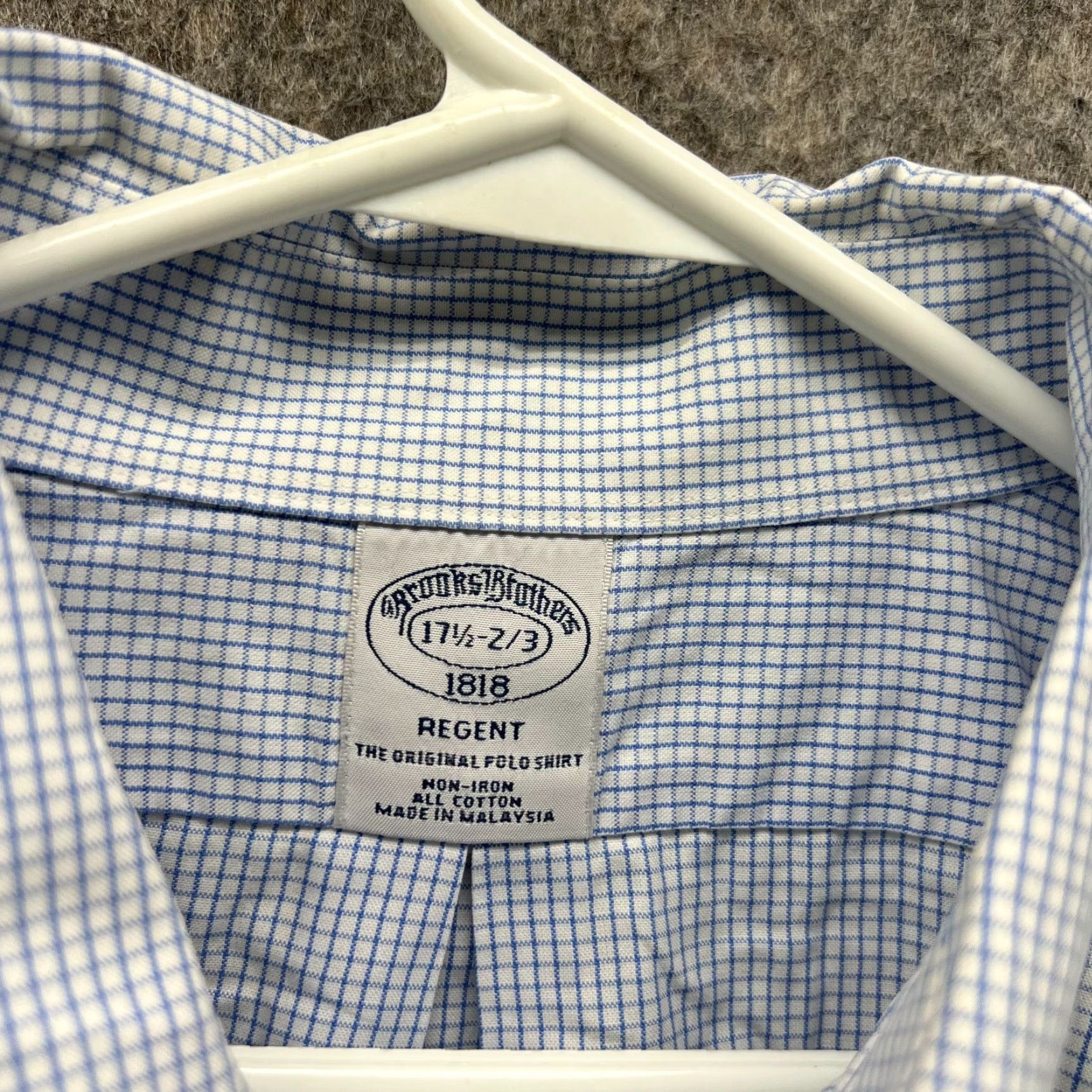 Brooks Brothers Brooks Brothers 1818 Shirt Men 17.5 2/3 Blue Gingham Button-Up Oxford Regent Shirt Size US XXL / EU 58 / 5 - 4 Thumbnail