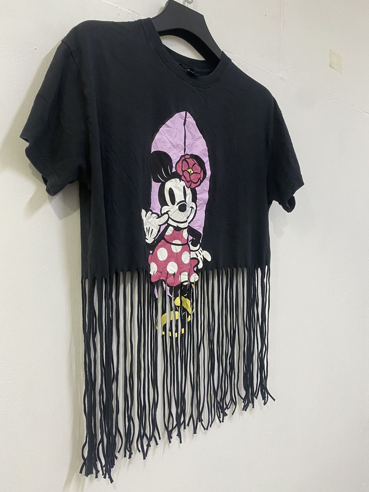 Mickey Mouse 💥Bershka crop top t-shirt with fringes Disney Minnie Size M / US 6-8 / IT 42-44 - 3 Thumbnail