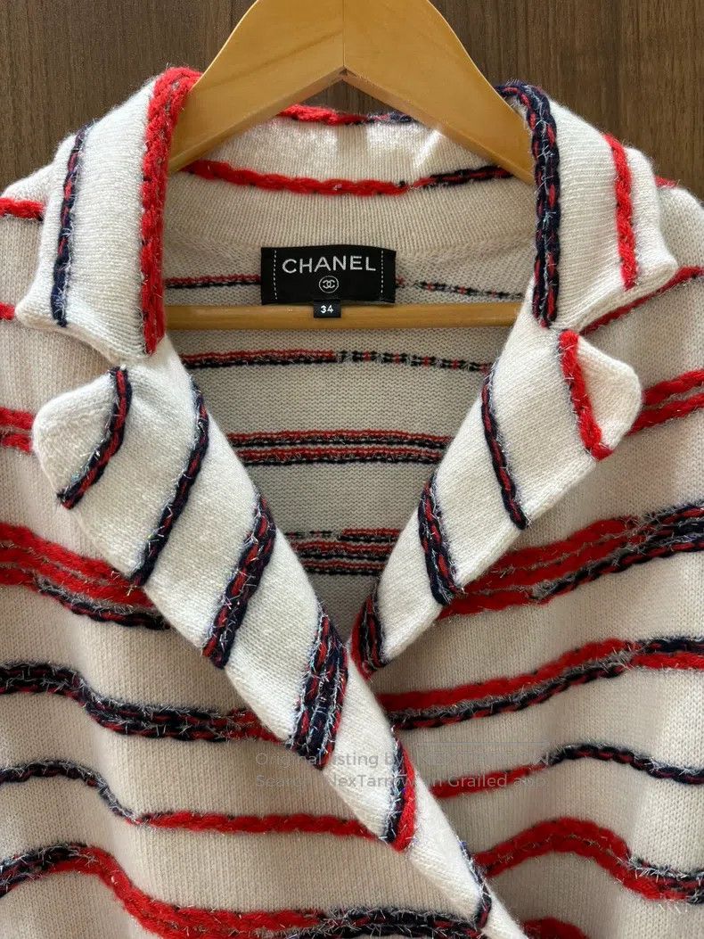 Chanel Chanel White and red striped cashmere jacket Size XXS / US 00 / IT 34 - 3 Thumbnail