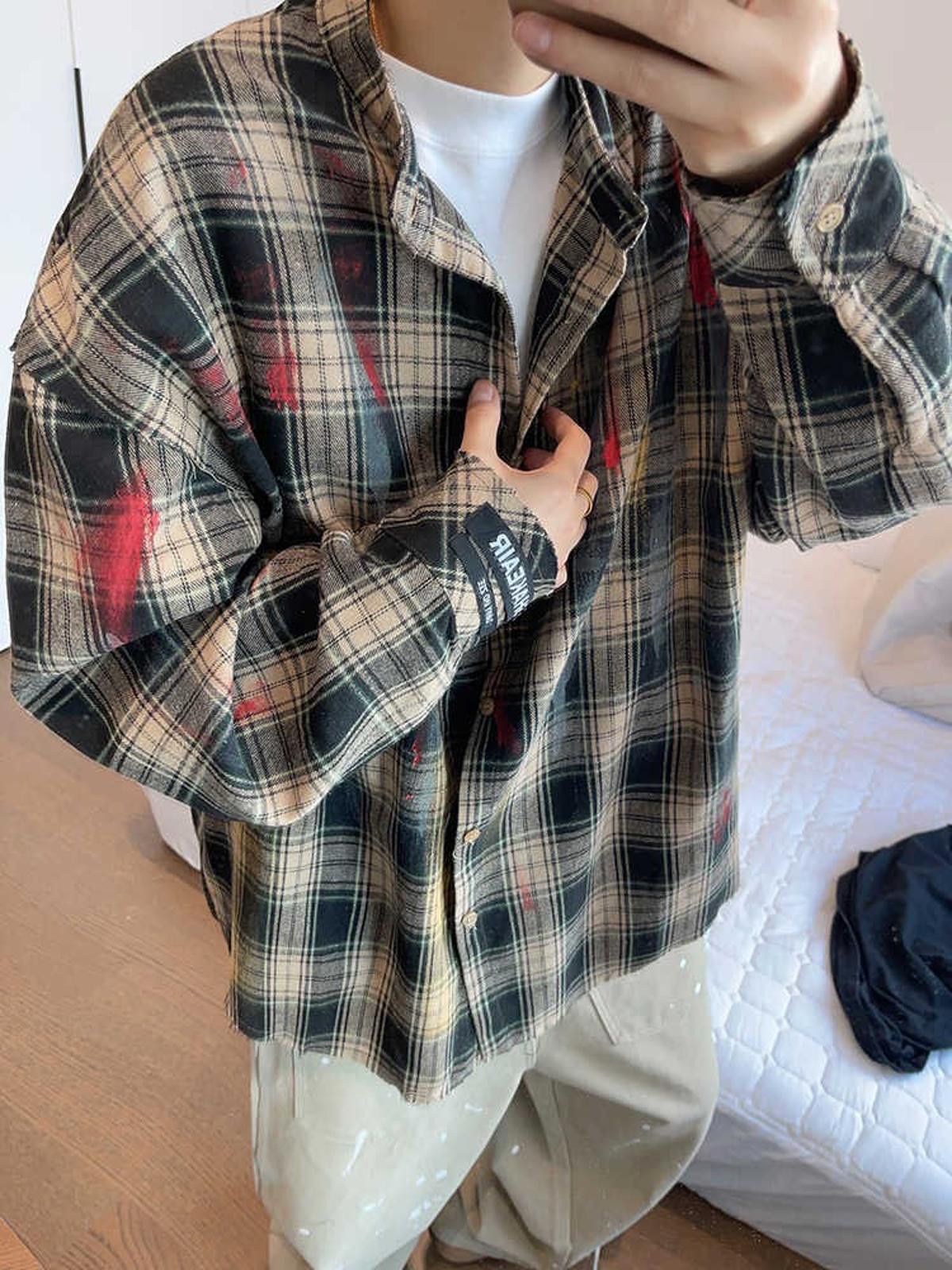 Flannel × Vintage Paint Splash Oversized Plaid Flannel Long Sleeve Shirt Size US M / EU 48-50 / 2 - 1 Thumbnail