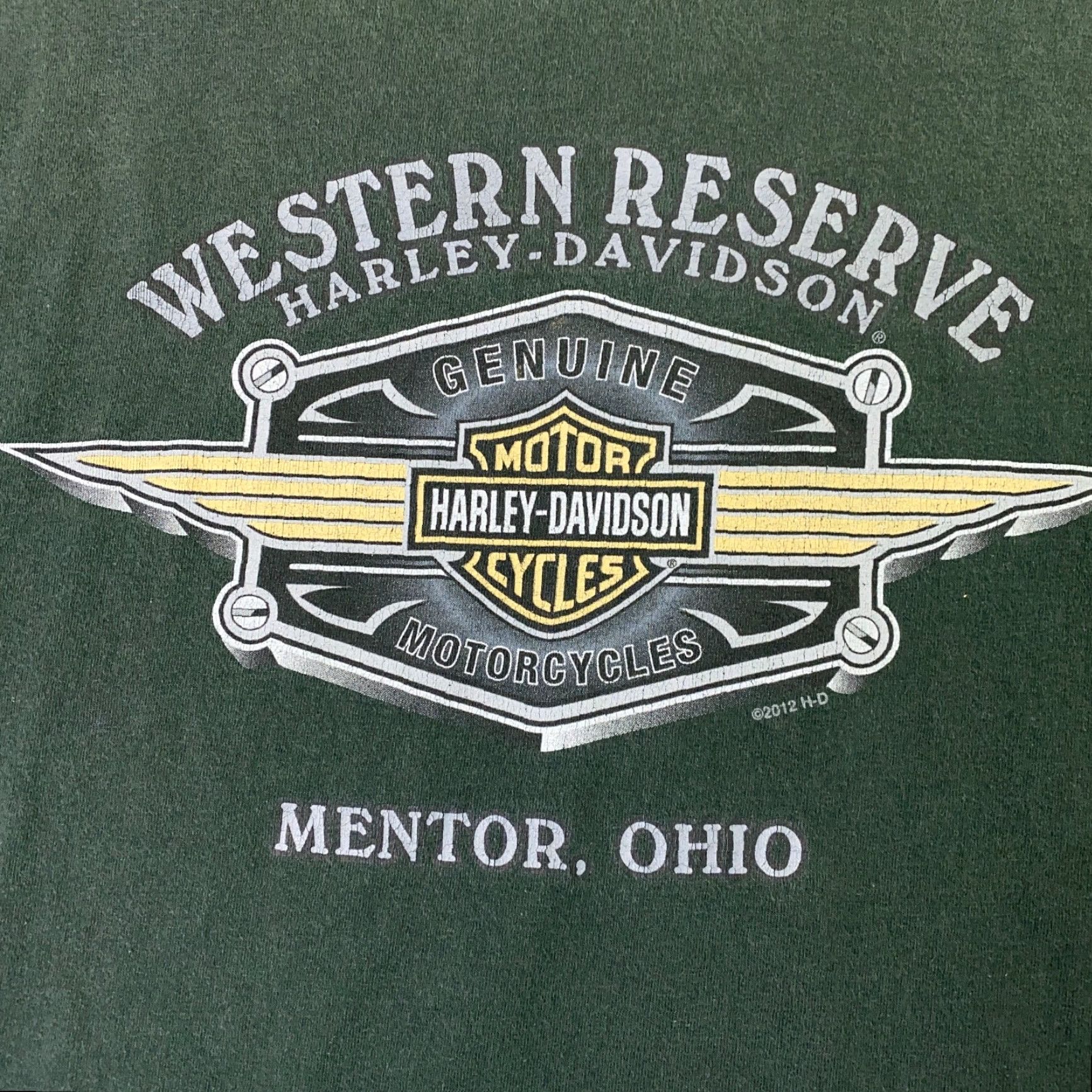 Harley Davidson Harley-Davidson Mens Shirt 2XL Green Crew Neck Short Sleeve T-Shirt Western Reserve Mentor OH Graphic Print Hanes Beefy-T Size US XXL / EU 58 / 5 - 7 Thumbnail