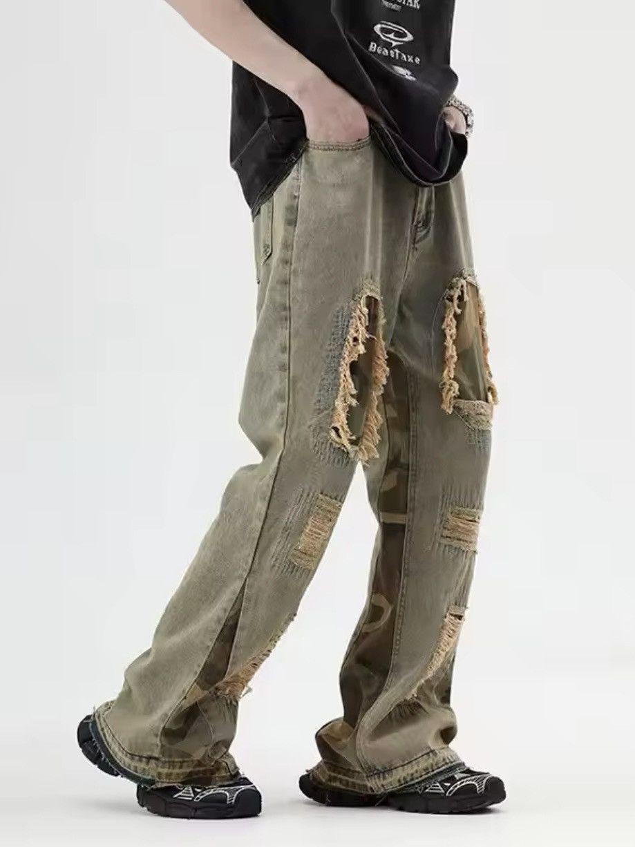 Japanese Brand × Vintage Waist Jeans ripped Style Fashion Vintage Streetwear Wide Leg Size US 27 - 4 Thumbnail
