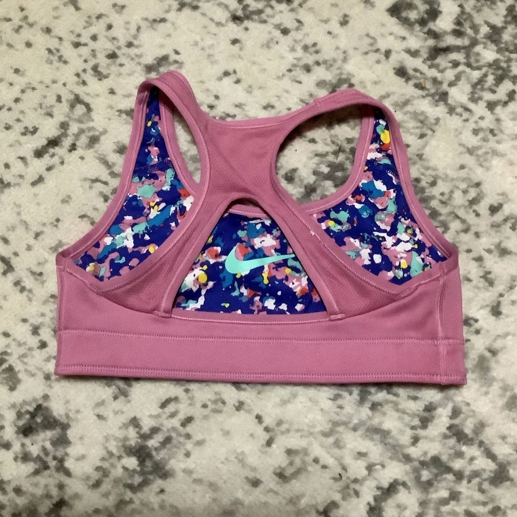 Nike Nike Reversible Sports Bra Racerback Pink/ Multi Color, SM, Womens, Bra, Nike, Activewear, Colorful, Reversible Size ONE SIZE - 4 Thumbnail