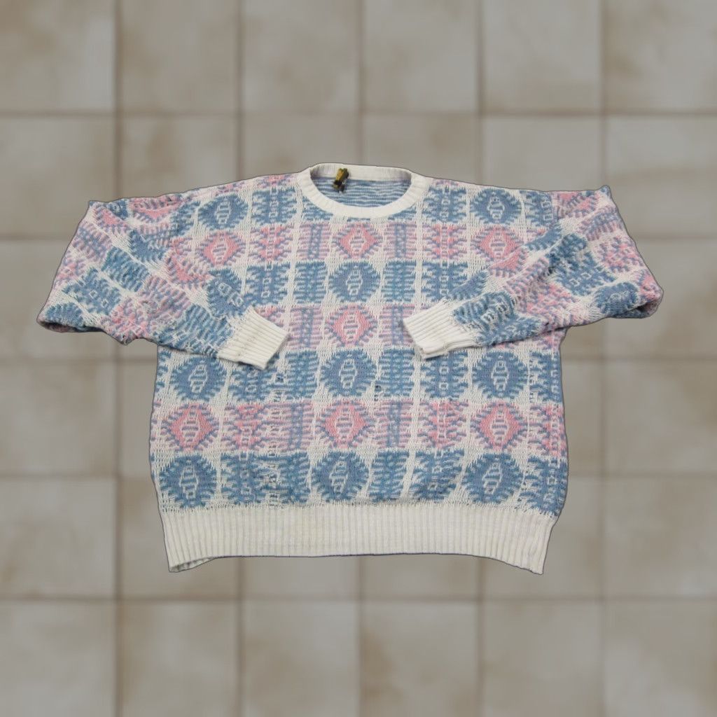 London Fog VINTAGE London Fog Sweater Mens L Geometric Aztec Knit 80s 70s Pink Crew Neck Pullover Knit Pattern Geometric All Seasons Size US L / EU 52-54 / 3 - 1 Thumbnail