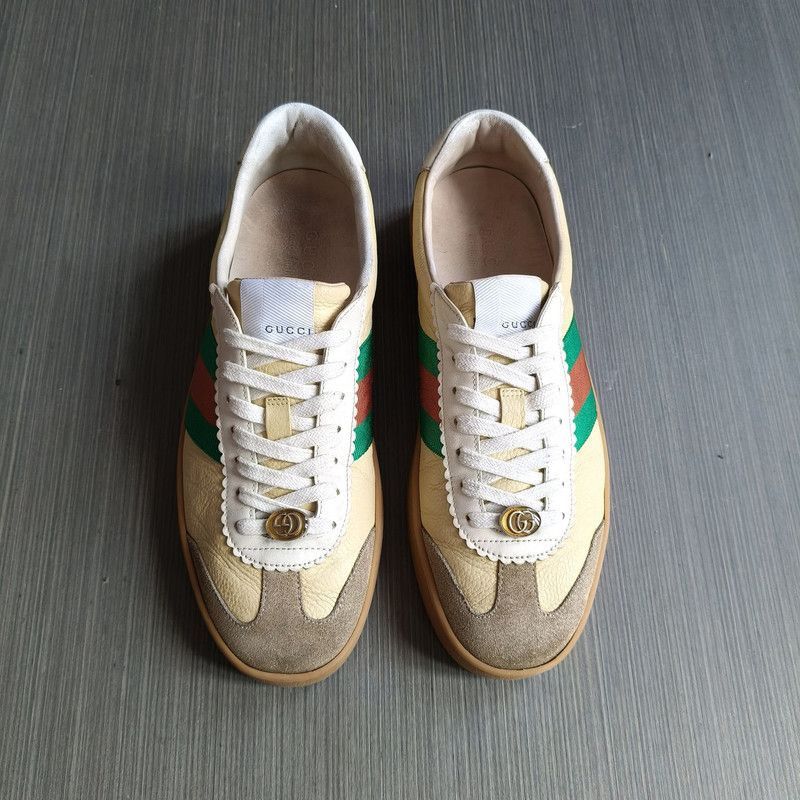 Gucci Gucci G74 Web Leather Sneakers in Brown Green - Size US 8.5 / EU 41-42 - 2 Thumbnail