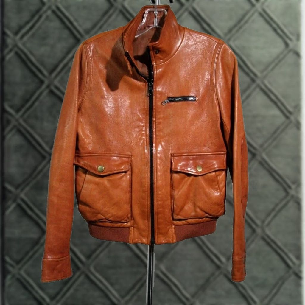 Gap VINTAGE GAP Distressed Leather Bomber Jacket Womens XS Cognac Brown XSmall Size XS / US 0-2 / IT 36-38 - 1 Thumbnail