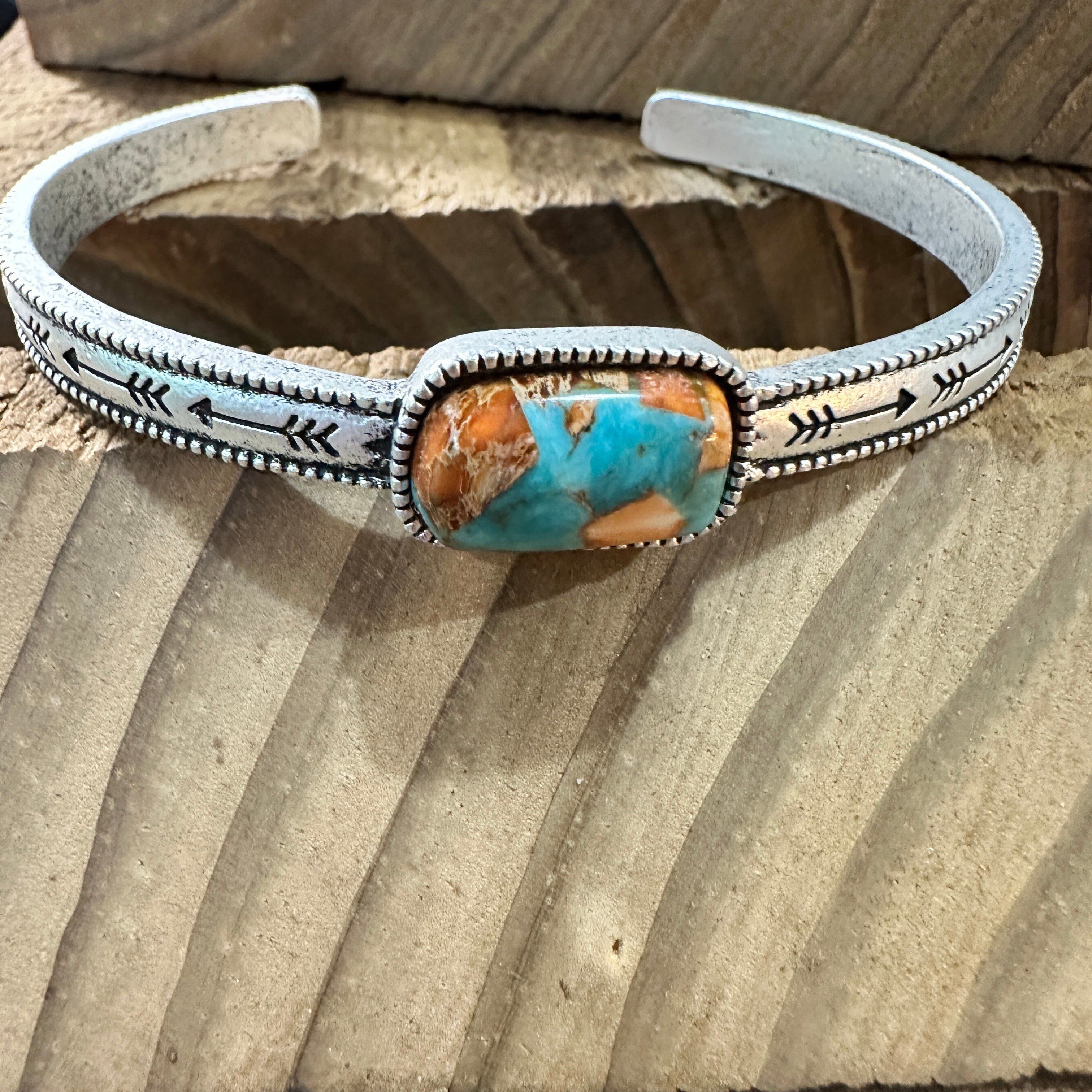 Other Gemstone Cuff Bracelet in Antique Silver Finish, Southwester Size ONE SIZE - 8 Thumbnail