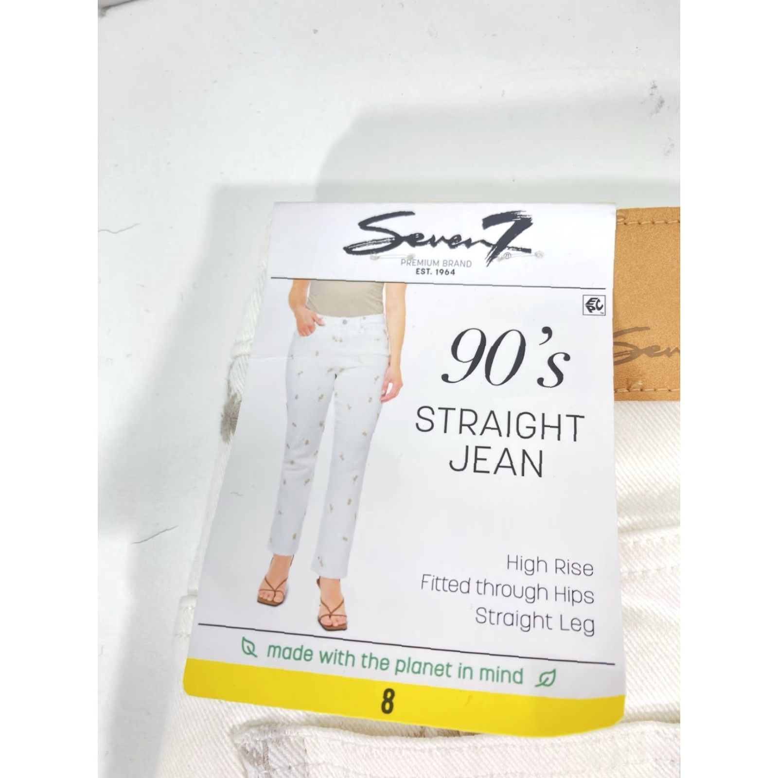 Vintage Seven7 90s Straight Jeans Women Size 8 32X30 White Floral High Rise Stretch NWT Size 30" / US 8 / IT 44 - 5 Thumbnail