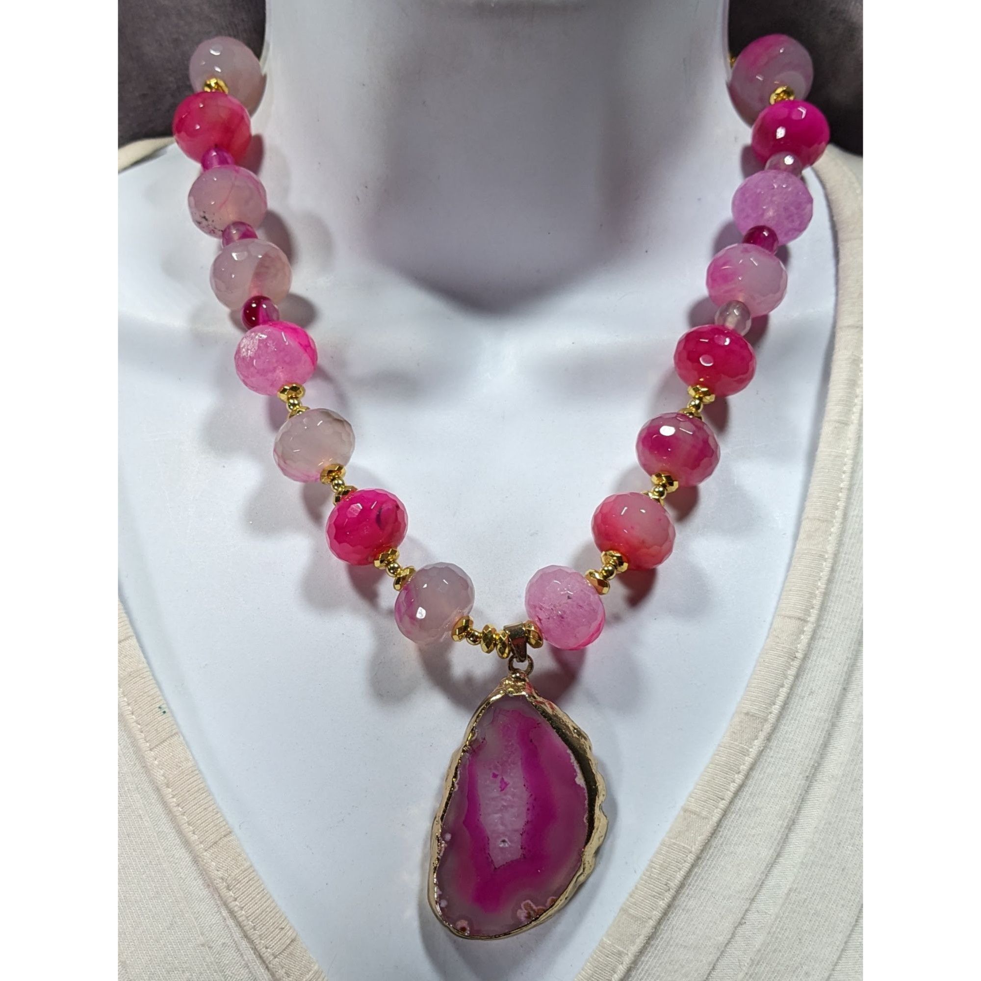 Other Glam Nature Inspired Pink Dyed Agate And Geode Slice Necklac Size ONE SIZE - 4 Thumbnail