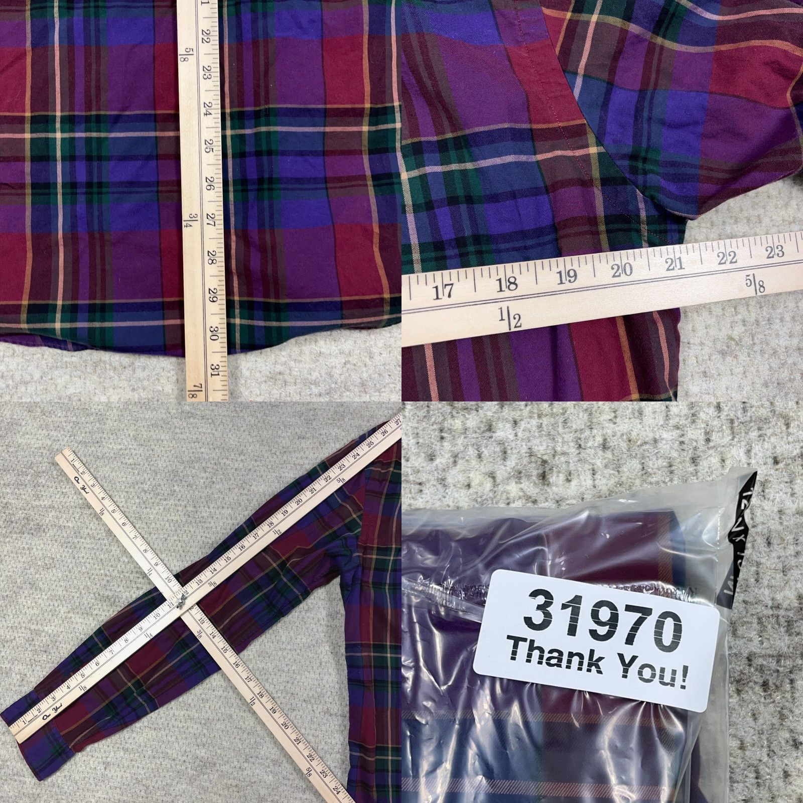 Polo Ralph Lauren Polo Ralph Lauren Shirt Men Medium Purple Red Plaid Button-Up Classic Fit Size 40R - 8 Thumbnail