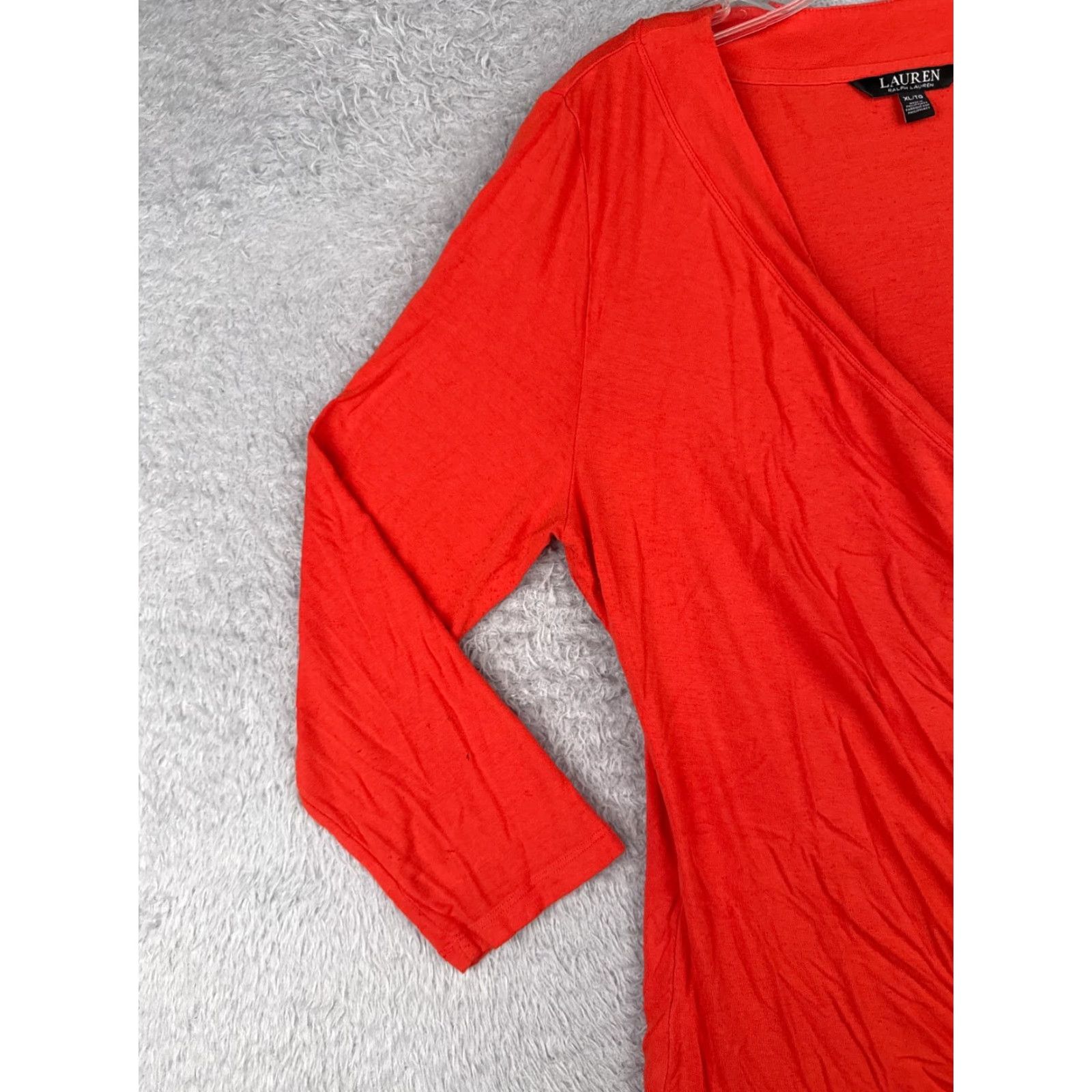 Ralph Lauren Lauren Ralph Lauren Shirt Women XL Orange Viscose Blend Black Label, Logo, Knit, T-Shirt, Casual, Regular, Long Sleeve, Pullover, V-Neck, City, 90s? Size XL / US 12-14 / IT 48-50 - 3 Thumbnail