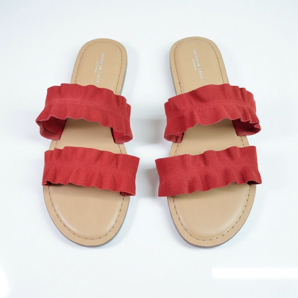 American Eagle Outfitters American Eagle Size 9 NEW Slide Sandals Flip Flops Red Suede Size US 9 / IT 39 - 3 Thumbnail