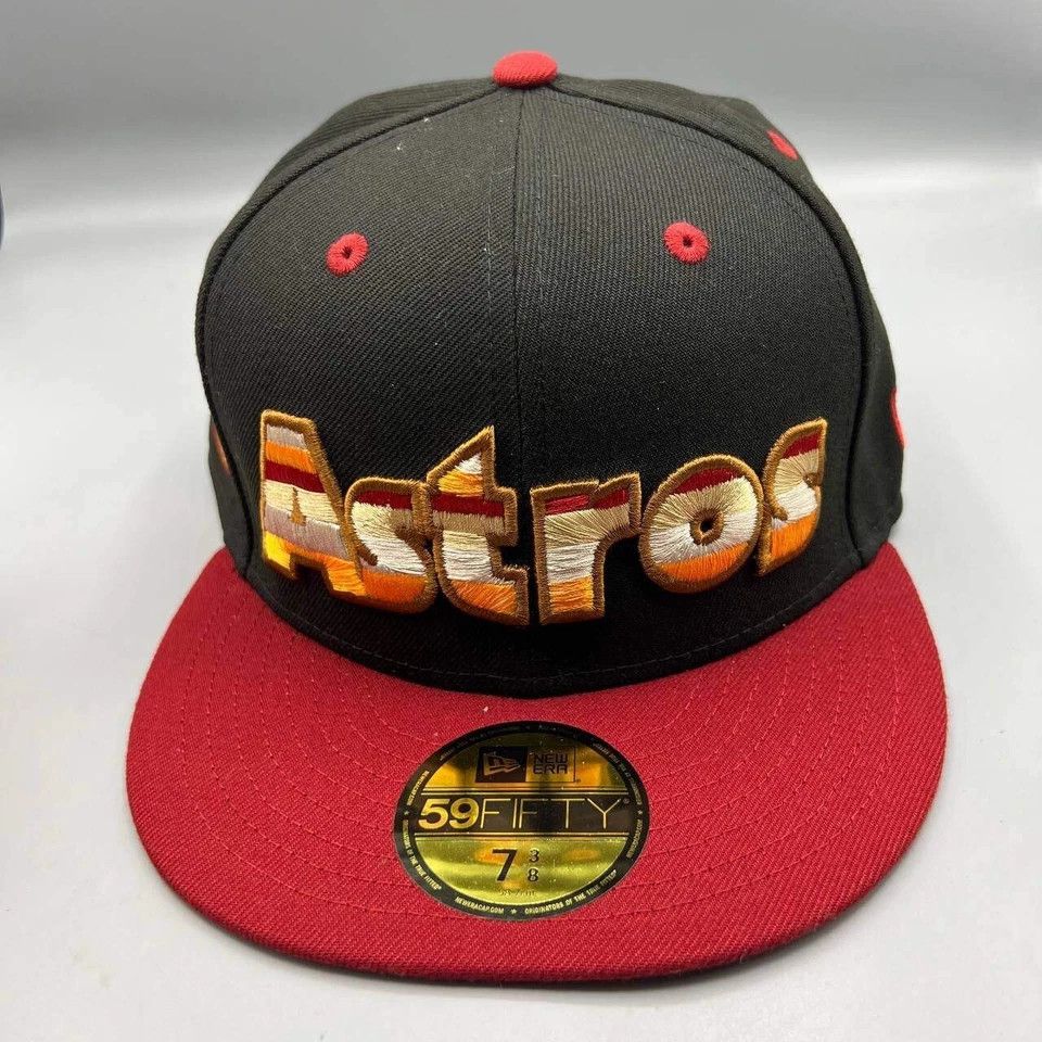 New Era Houston Astros Hat Men 7 3/8 59Fifty New Era MLB Fitted Cap Size ONE SIZE - 4 Thumbnail