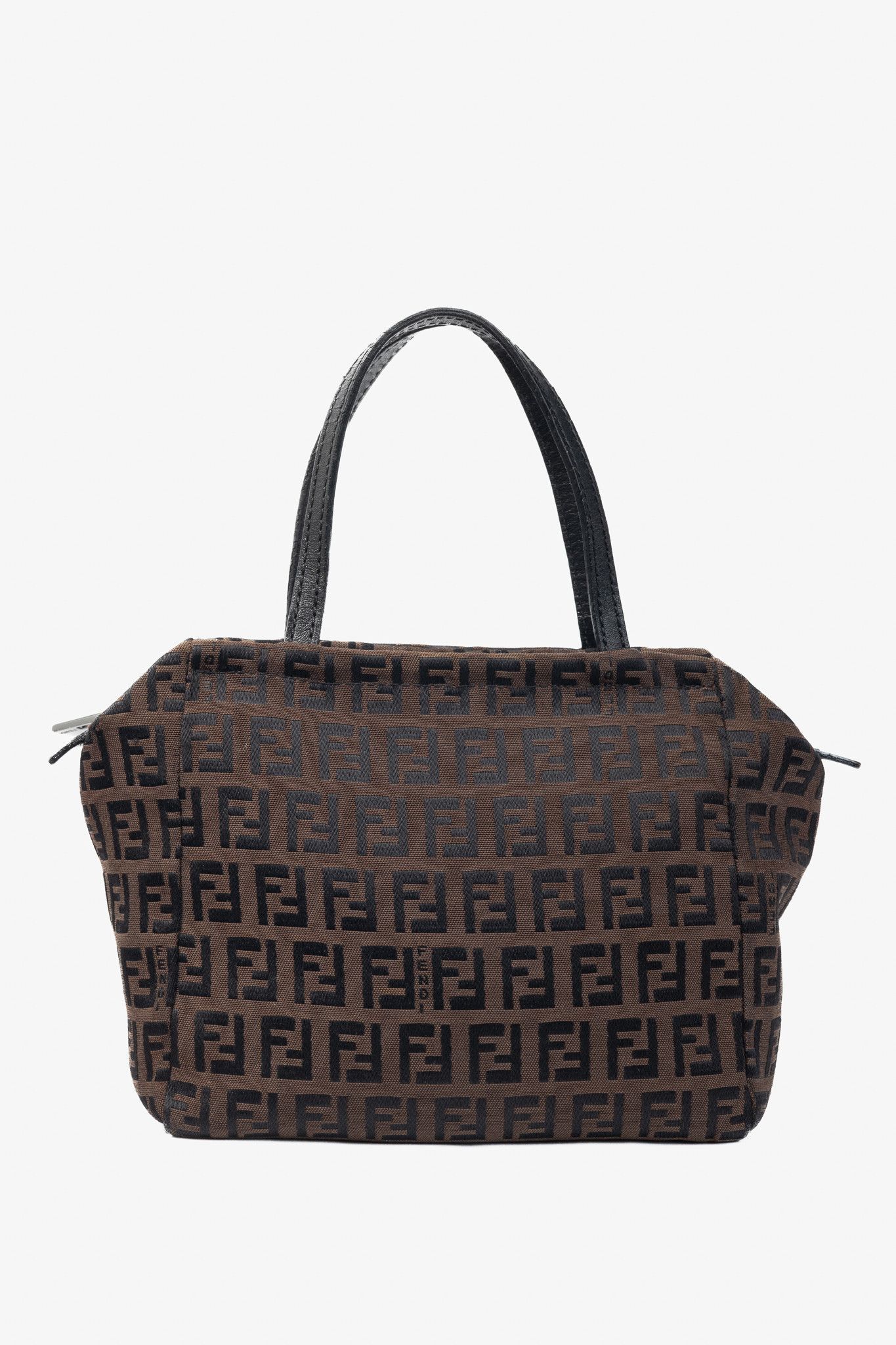 Fendi Fendi Brown Zucchino Canvas Leather-Trim Mini Tote Size ONE SIZE - 1 Thumbnail