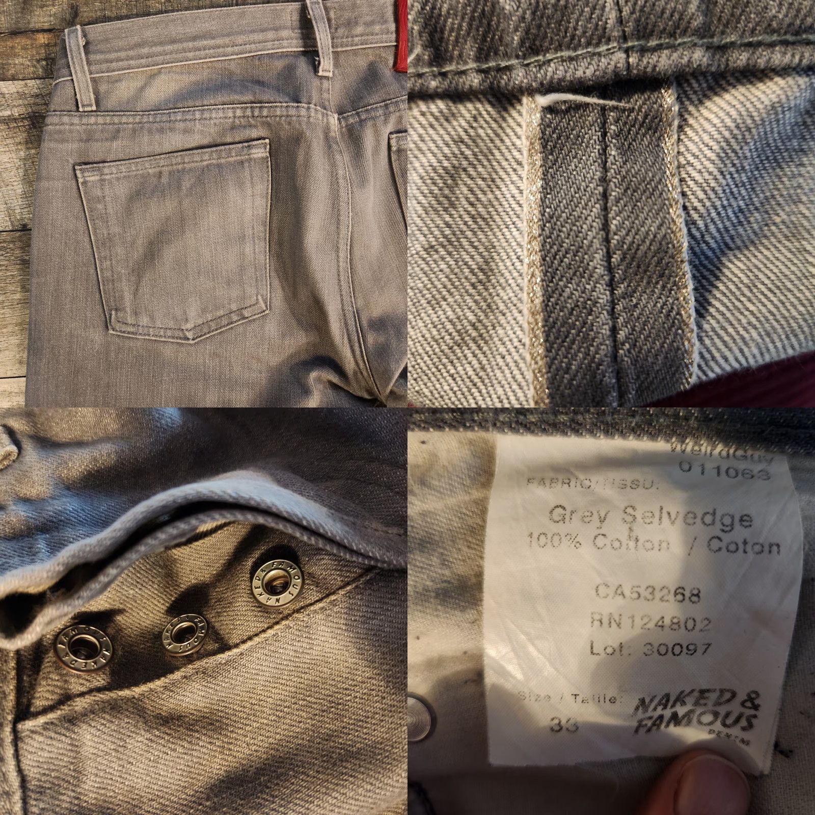 Vintage Naked & Famous Denim Weired Guy Selvedge Jeans Mens 33x34 Gray Denim Tapered Regular Waist 33 Inseam 32 In Size US 32 / EU 48 - 9 Thumbnail