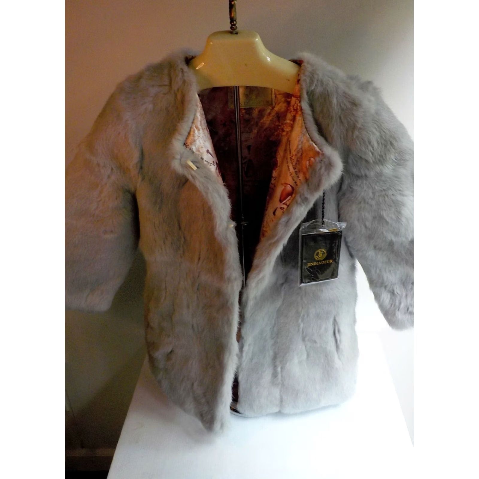 Vintage VINTAGE Jin DiaoFur 3/4 Sleeve Faux Fur Coat Pale Gray XL Women's Coat Gray Hook & Eye Jin Didofur Womens XL Fur Coat Size XL / US 12-14 / IT 48-50 - 2 Thumbnail