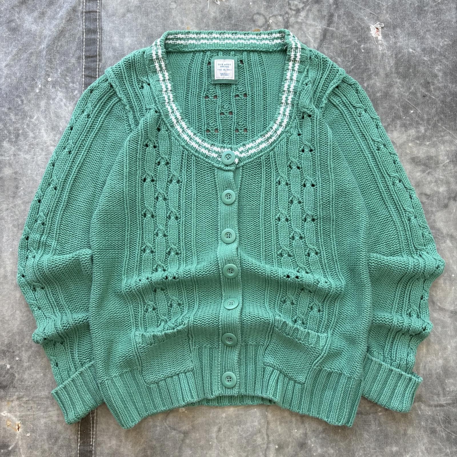 Old Navy Vintage Y2K Old Navy Light Green Cable-Knit Cardigan Sweater Size XL / US 12-14 / IT 48-50 - 1 Thumbnail