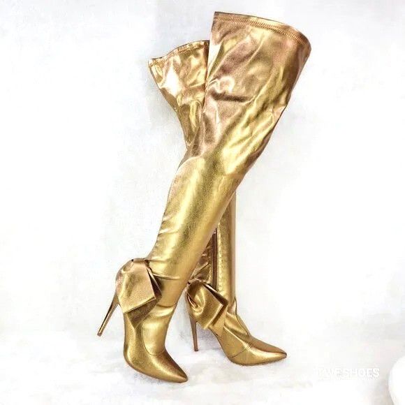 Other Bowie Stretch OTK Thigh Boots Copper Gold High Heel Stiletto Size US 8.5 / IT 38.5 - 1 Thumbnail