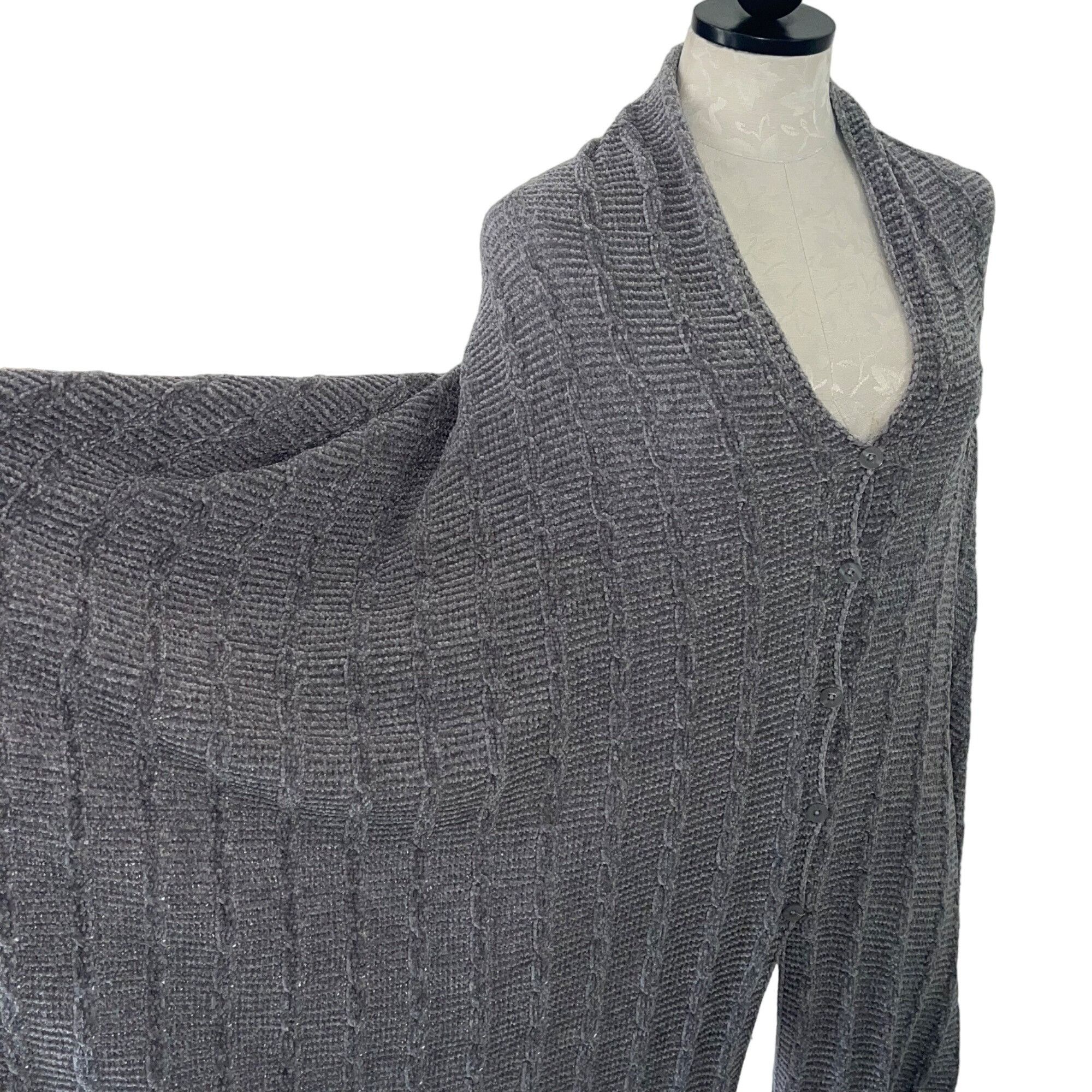 Vintage Womens Poncho One Size Gray Button Front Fringe Size ONE SIZE - 4 Thumbnail