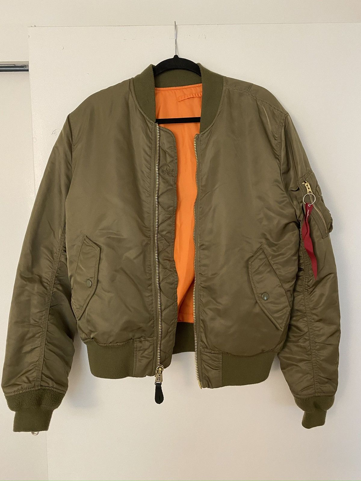 Alpha Industries Alpha Industries Green Bomber with Orange Lining | Grailed