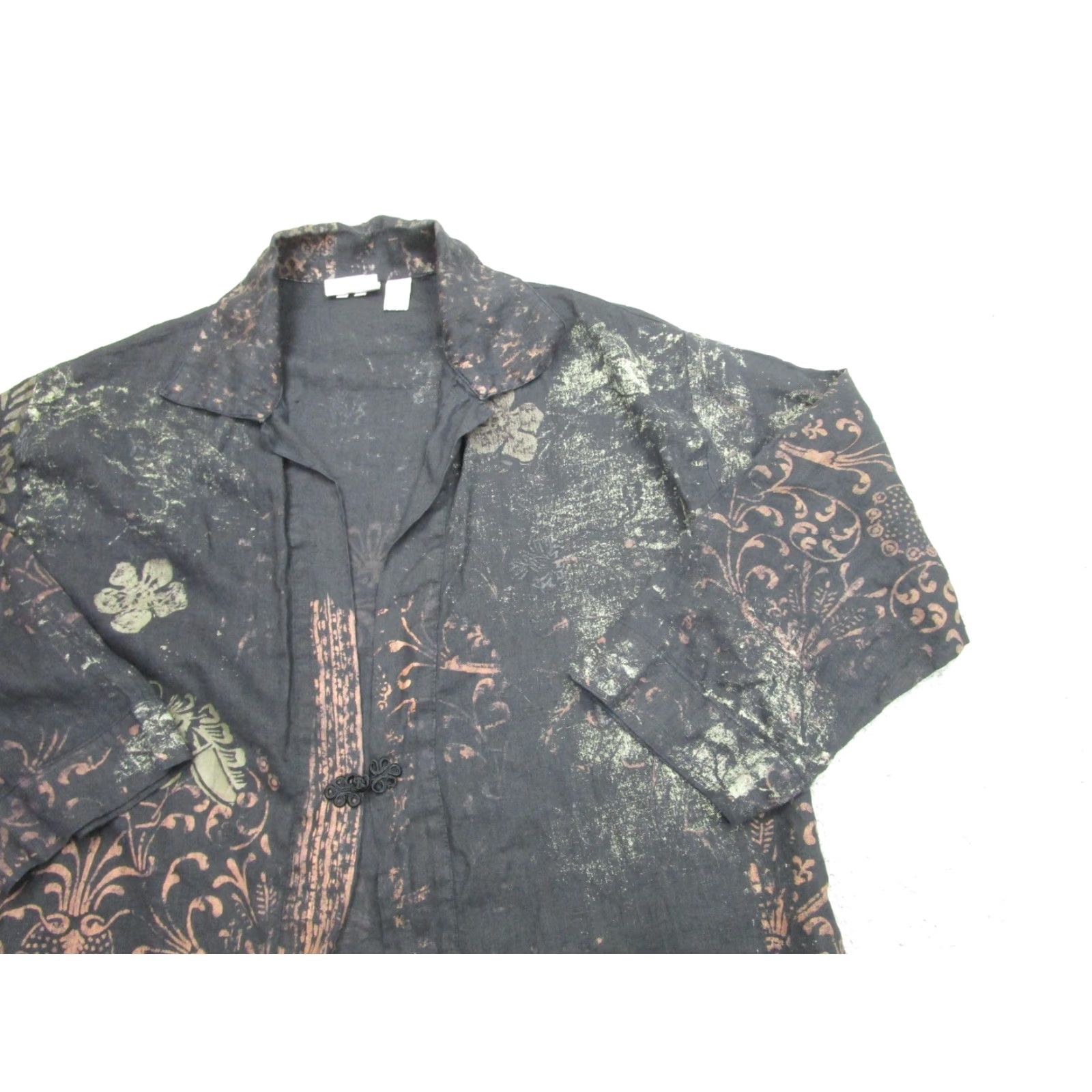Vintage Chicos Jacket Womens 2 Black Linen Floral Boho Artsy Whimsigoth Kimono y2k grung Size XS / US 0-2 / IT 36-38 - 2 Thumbnail